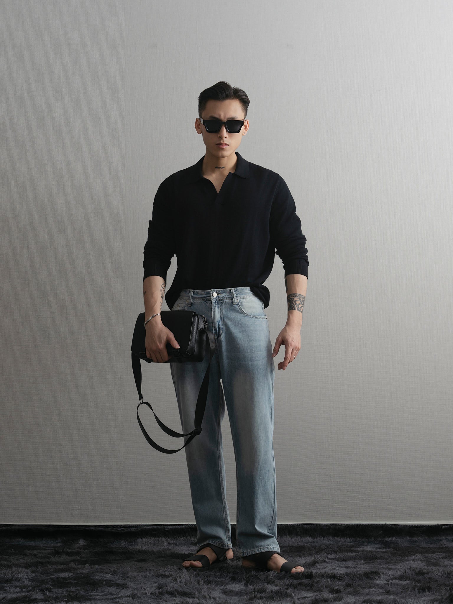 Áo tay dài có cổ dệt kim